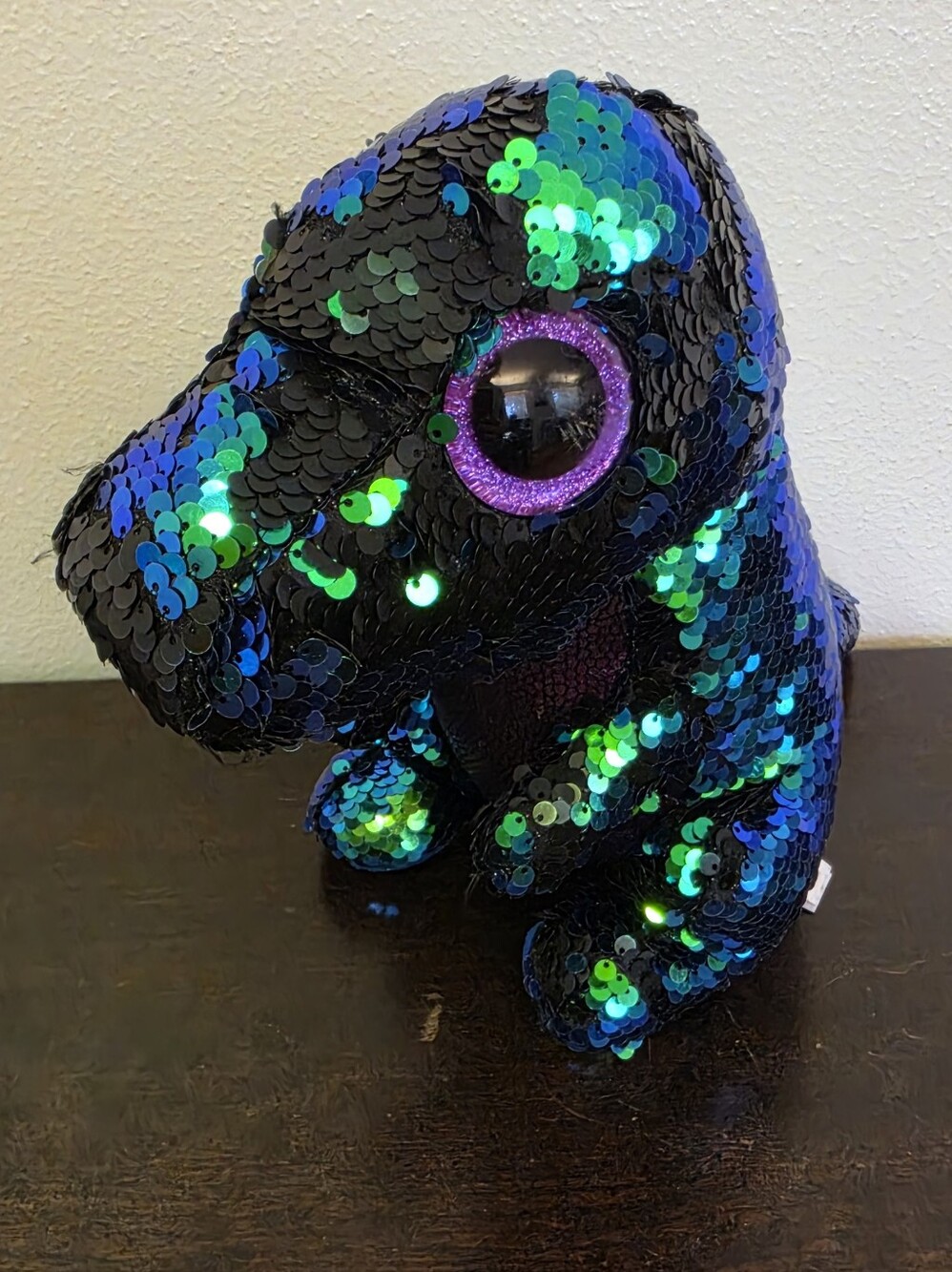 Ty Crunch Plush Dinosaur with Green and Blue Iridescent Sequins